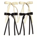 Set of elegant black and cream white ribbon bow hair clips on a clean white background - Style F Set of 4