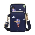 Borsa a tracolla per cellulare in nylon blu scuro con stampa di mongolfiere e oro - Blu Stampa Mongolfiera