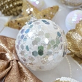 Macro shot of white Christmas ball with iridescent sequins and beads on metallic loop - Iridescent Sequin Large White Ball 10cm