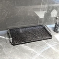Grande vassoio grigio fumo con trama a onde e manici in argento per decoro casa - Grigio Fumo Bordo Argento - Grande - Maniglia Argento