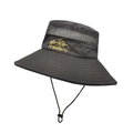 Outdoor black sun hat with breathable mesh, mountain logo, and adjustable chin strap - Black