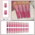 Extra long square French tip press-on nails with pink glitter and matte base finish - Pink Sparkle French Matte Nude Pink Style (SGCY-314)