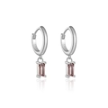 S925 sterling silver hoop earrings with rectangular pink zircon stone pendants - 925 Silver / Platinum Champagne