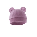Close-up of pink knit baby hat with bear ears showing soft cotton fabric texture - One Size / Antique Purple