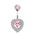 Piercing ombligo plateado con gema rosa de corazón y halo de circonitas blancas - Estilo Corazón Rosa Rodeado de Diamantes (款式二十八)