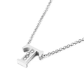 Silver-toned stainless steel initial necklace with letter T pendant and four zircons - Letter T Style (KN88603-KLB)