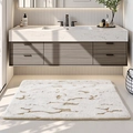 Plush bathroom mat with elegant gold marble pattern and non-slip white floral velvet - 44*76cm / Khaki Marble