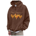 Dark brown fleece hoodie with Happy Thanksgiving letter print and maple heart design - S / Dark Brown Thanksgiving Heart (82)