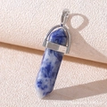 Macro view of blue and white hexagonal stone pendant with polished silver clasp - Sky Blue
