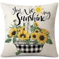 Linen sunflower pillowcase with 'You Are my Sunshine' hand-painted art print - 45x45cm Pillow Cover / You Are My Sunshine Sunflower Basket-2 (24ym1111-2)