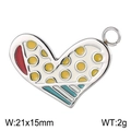 Handmade heart-shaped enamel charm with yellow polka dots and blue stripes, 21x15mm size - Yellow Red Blue White Dotted Heart (KLJ7680-Z)