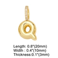 Detail showing dimensions of golden letter Q pendant with sparkling inlaid crystals - Gold - Letter Q