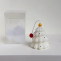 Miniature Christmas tree handmade candle with festive green dots and red pom-pom in a gift box - Mini Hand-painted Tree-White Yellow Top