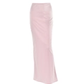 Elegant high-waist pink satin maxi skirt with a slim fit and glossy finish on white background - L / Pink