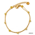 Double-layered gold stainless steel bracelet with light yellow beads and adjustable chain - Yellow Natural Stone Anklet (JAK313)
