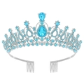 Detail of silver tiara with light blue crystals and integrated metal side combs - Lake Blue