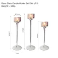 Set di 3 candelabri in vetro trasparente con altezze di 20 cm, 23 cm e 26 cm - Set Portacandele in Vetro con Stelo - G093-0012