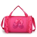 Vibrant rose pink girls ballet dance bag with sequined shoes and lace detail - Rose Red (Long Lace Ballet Shoes)