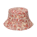 Chapeau bob pour femme avec imprimé floral rouge et orange sur fond blanc - 58cm / Motif Fleuri Rouge Orange Crème (D)