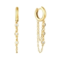 Elegant gold earrings set with micro-inlaid zircons and long double chain tassels - Gold Tassel Pendant Style (JQH0087-GG)