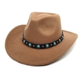 Cappello da cowboy marrone in feltro con perle turchesi e tesa larga alla moda - M (56-58cm) / Cachi