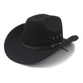 Classic black cowboy hat with brown leather belt buckle and side ventilation holes - M (56-58cm) / Black