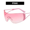 Y2K Randlose Wrap-Around-Sonnenbrille in Doppelrosa mit Strass-Stern-Details - Zweifarbiges Rosa