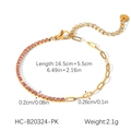 Detailed view of two-tone gold chain and pink cubic zirconia gemstone bracelet links - Pink Zirconia Spliced Style (HC-B20324-PK)