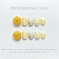 Uñas postizas artesanales 3D de pollito y huevo en color amarillo brillante y blanco - Año del Gallo / XS