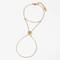Minimalist gold starfish finger ring bracelet with chain in stainless steel for beach - Gold Style (KB049)
