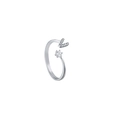 Silver adjustable open ring with V-shaped pavé accents and six-prong set crystal stone - Letter V