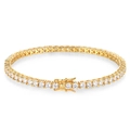 Classic tennis bracelet with round-cut white zircons in a premium golden metal finish - White Diamond Gold 3mm / 6-inch Bracelet (approximately 16cm Long)