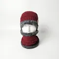 Winter knitted beanie and scarf set in burgundy with thick gray faux fur lining - One Size / Burgundy
