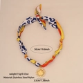 Collana foulard in seta con stampa leopardata blu e rossa e ciondolo a sole dorato - Stile Dio del Sole (2#)