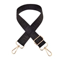 Black wide crossbody strap with geometric pattern and gold swivel hooks for bags - Solid Black