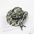 Detail of camouflage cowboy hat featuring breathable eyelets and adjustable chin strap - Light Green White Camouflage