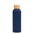 Matte dark blue stainless steel water bottle with natural bamboo lid and minimal design - Matte Indigo Blue