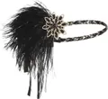 1920er Jahre Great Gatsby Feder-Stirnband mit Kristallblume und Goldgeflecht-Details - Schwarze Feder Goldene Blume