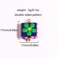Pendentif fleur carrée bleu en résine, breloque de bijoux 17mm double face dorée - Base Bleue Fleur Verte Points Roses (Style 1)