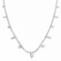 Silver snake chain necklace with round and marquise-shaped cubic zirconia charms - Silver+White Zircon