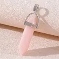 Pink quartz hexagonal point pendant with silver metal bail for necklaces - Luminous Light Pink