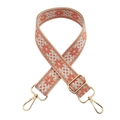 Macro detail of ethnic style jacquard woven strap with golden lobster clasps for bags - Silver Clasp / X15-Cream Orange
