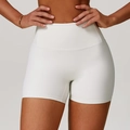 White high-waisted seamless yoga shorts for women with tummy control and lifting effect - Apricot Beige
