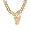 Golden butterfly and letter Y iced out pendant necklace with sparkling Cuban chain link - Gold Letter Y