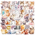 50 süße Aquarell Katzen Aufkleber für Laptops und Bullet Journals Set - 50 Stück Helle Aquarell-Katzen