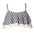 Girls' black and white striped bikini top with ruffle detail and white pom-pom hem - 104 / Striped Pompom Bikini Top