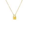 Minimalist gold titanium steel necklace featuring a square padlock pendant with letter E - Letter E