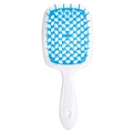 Professional hollow grid hairbrush with ergonomic white handle and blue bristles for styling - White Handle - Blue
