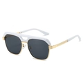 Lunettes aviateur rétro avec barre blanche et monture en métal doré aux branches gravées - Monture Or Blanc Verres Gris