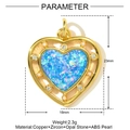 Ciondolo cuore dorato con opale blu, perle e zirconi, misura 23mm x 18mm - YF1371-Cuore di Perla